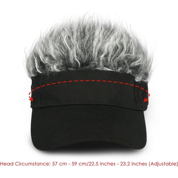 Men's Black and Grey Adjustable Visor Hat with Spiked Wigs Fake Hair Visor - Picture 2 of 6